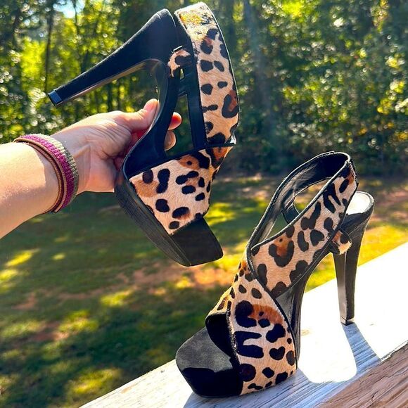 Diane Von Furstenberg Leopard Print Pony Hair Platform Heels – Size 8 - Picture 15 of 17